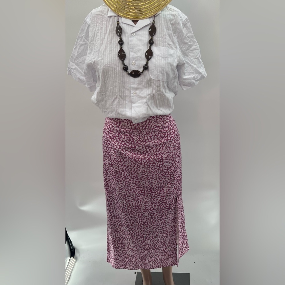 Avanova High Waist Ditsy Floral Maxi Skirt – Size XL – Pink Split Thigh – NWT